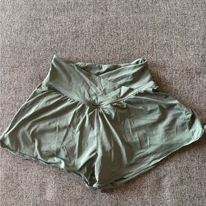 High-Waist Olive Green Women's Athletic Shorts